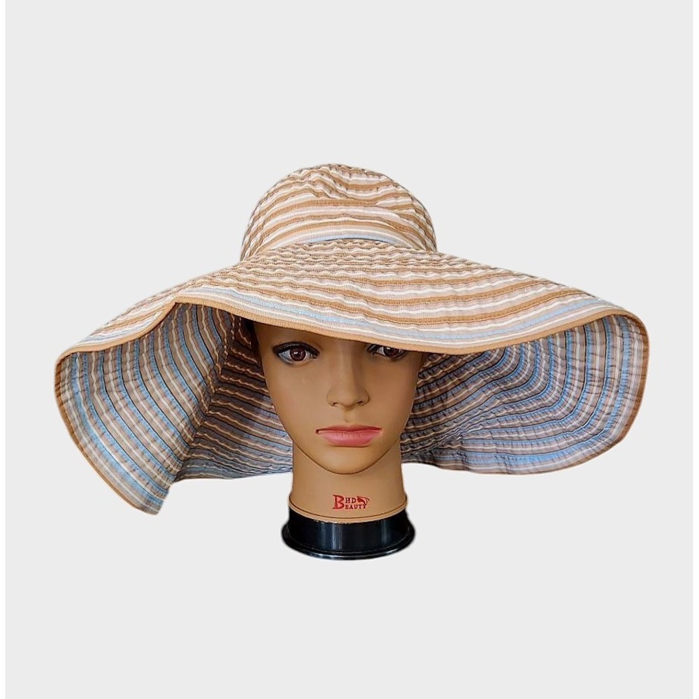 Women's Adj Sun N Sand Green Ruffled Wide‎ Brim Packable Sun Hat